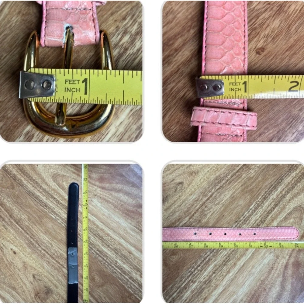 Vtg Pink Genuine Snakeskin Skinny Belt Gold Buckle Large Exotic Reptile Leather